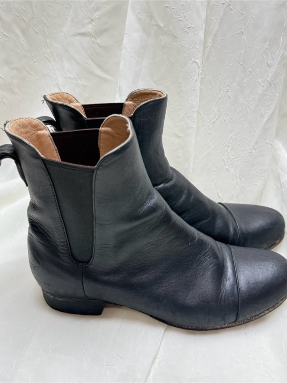 Poppy Barley Black pull on Leather Ankle Boots Chelsea 8